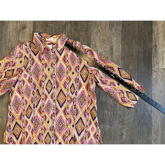 Chicos Shirt Womens Size Medium 100% Linen Coastal Casual Multicolor Button Up - Picture 9 of 13